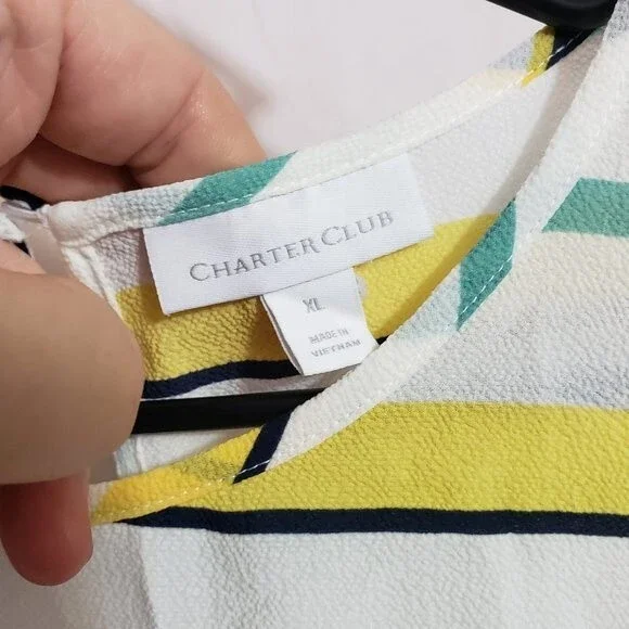 Charter Club Cloud Combo Tie Sleeve Top (AJ) - Picture 2 of 8